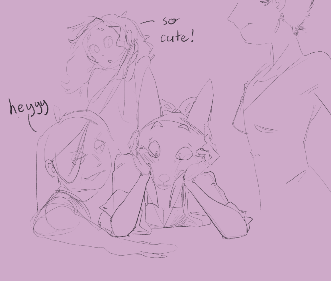 canine woman with her head in her hands, surrounded by human women. She seems conflicted.